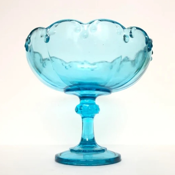Vintage Indiana Glass Blue Pedestal Compote Bowl - Picture 2 of 4